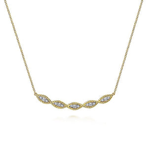 Gabriel & Co. - NK6085Y45JJ - 14K Yellow Gold Twisted Rope Curved Diamond Bar Necklace