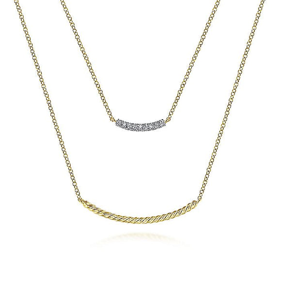 Gabriel & Co. - NK6087Y45JJ - 14K Yellow Gold Two Strand Twisted and Diamond Bar Necklace