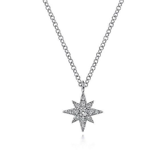 Gabriel & Co. - NK6126W45JJ - 14K White Gold Diamond Pav‚ Star Pendant Necklace