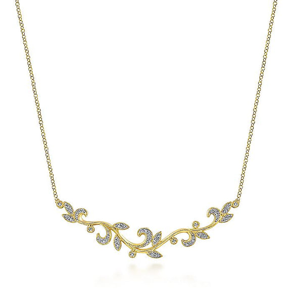 Gabriel & Co. - NK6201Y45JJ - 14K Yellow Gold Floral Branch Diamond Necklace