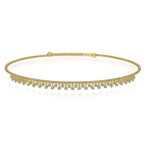 Gabriel & Co. - NK6208Y45JJ - 11.5" With 2" Extension 14K Yellow Gold Bujukan Beaded Choker Necklace with Bezel Set Diamond Clusters