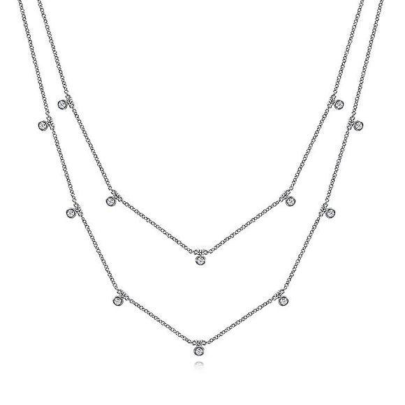 Gabriel & Co. - NK6338W45JJ - Two Row 14K White Gold Necklace with Diamond Drops