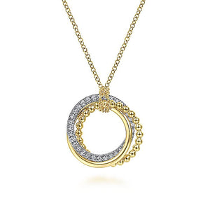 Gabriel & Co. - NK6360M45JJ - 14K Yellow-White Gold Interlocking Circles Pendant Necklace with Diamond Pav‚