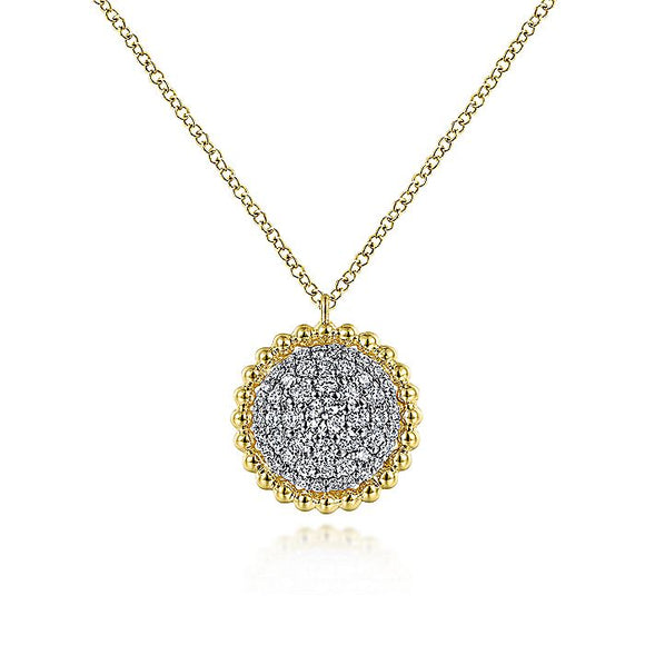 Gabriel & Co. - NK6365Y45JJ - 14K Yellow Gold Round Diamond Pav‚ Pendant Necklace with Bujukan Bead Frame