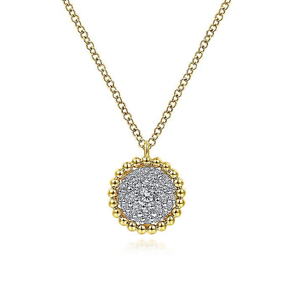 Gabriel & Co. - NK6366Y45JJ - 14K Yellow Gold Round Diamond Pav‚ Pendant Necklace with Bujukan Bead Frame