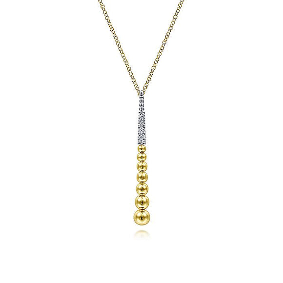 Gabriel & Co. - NK6446M45JJ - 14K Yellow-White Gold Bujukan Bead Y Necklace with Diamond Pav‚ Accent