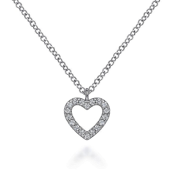 Gabriel & Co. - NK6475W45JJ - 14K White Gold Open Heart Diamond Pendant Necklace