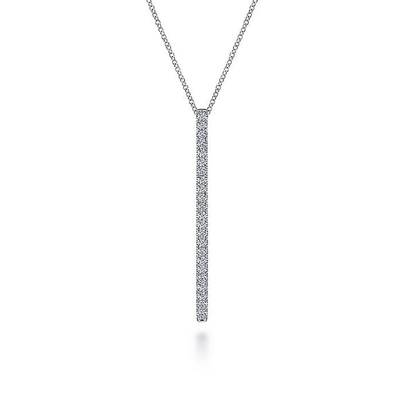 Gabriel & Co. - NK6581W45JJ - 14K White Gold Diamond Pav‚ Bar Pendant Necklace