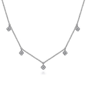 Gabriel & Co. - NK6591W45JJ - 14K White Gold Diamond Pav‚ Clover Drop Necklace