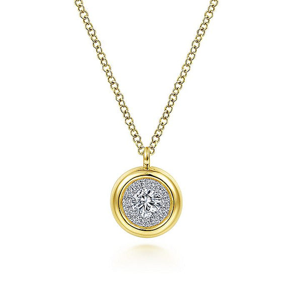Gabriel & Co. - NK6617Y45JJ - 14K Yellow Gold Round Diamond Halo Pendant Necklace with Bezel Frame
