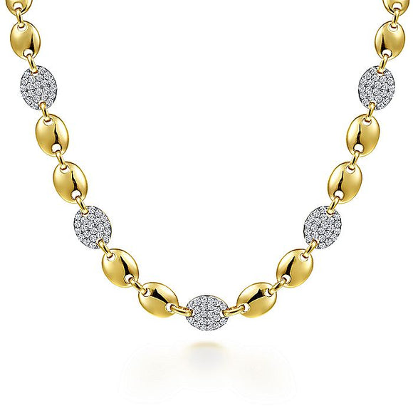 Gabriel & Co. - NK6690Y45JJ - 14K Yellow Gold Contemporary Diamond Pav‚ Station Necklace