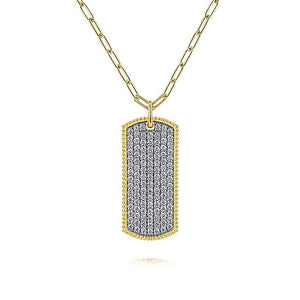 Gabriel & Co. - NK6843-32Y45JJ - 32 inch 14K Yellow Gold Diamond Pave' Dog Tag Necklace