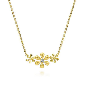 Gabriel & Co. - NK6867Y45JJ - 14K Yellow Gold Floral Bar Necklace with Diamonds