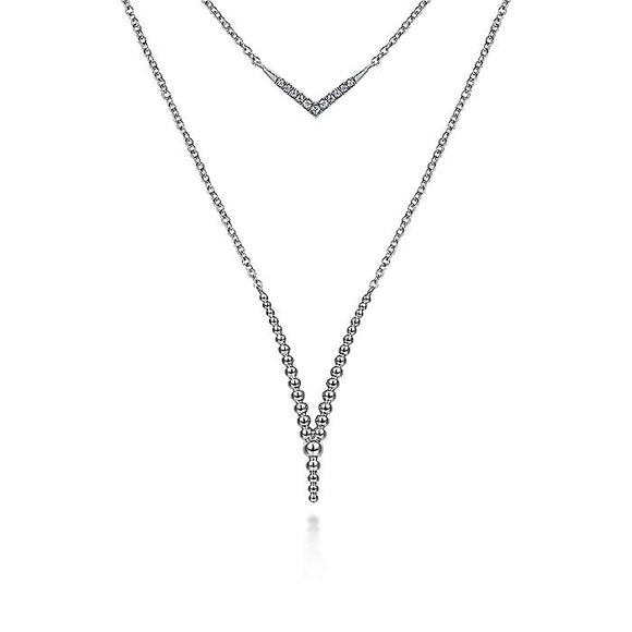 Gabriel & Co. - NK6894SVJWS - 20 inch 925 Sterling Silver White Sapphire and Beaded Chevon Necklace