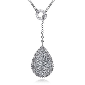 Gabriel & Co. - NK6900-24SVJWS - 24 inch 925 Sterling Silver White Sapphire Pave Teardrop Lariat Necklace