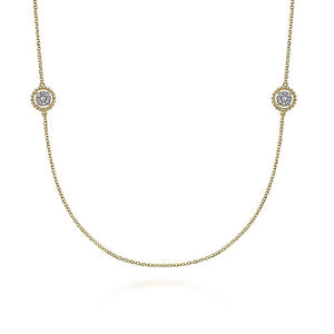 Gabriel & Co. - NK6942-32Y45JJ - 32 inch 14K Yellow Gold Double Sided Diamond Bujukan Station Necklace