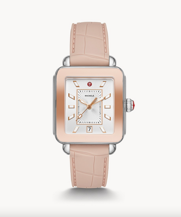 MICHELE Deco Sport Two-Tone Pink Gold Pink Leather Strap MWW06K000015