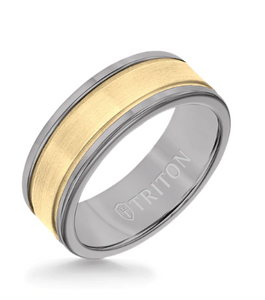 Triton 8MM Grey&Gold Tungsten Carbide Ring