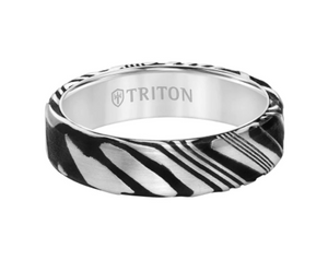 Triton 6MM Striped Tungsten Carbide Ring with Damascus Steel