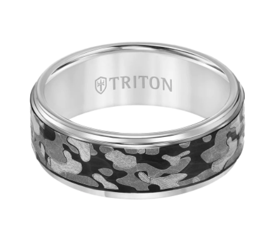 Triton 8MM Tungsten Carbide Ring - Camo Pattern and Flat Edge 11-6030BC8-G