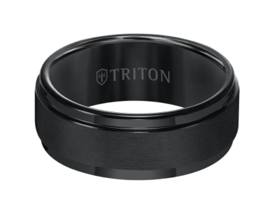Triton 9MM Tungsten Carbide Ring - Brushed Finish and Step Edge