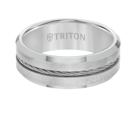 Triton 8MM Tungsten Carbide Ring - Steel Cable Center