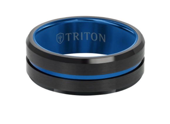 Triton 8MM Tungsten Carbide Ring - Satin Finish Center with Center Line
