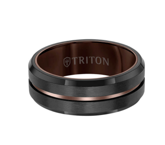Triton 8MM Tungsten Carbide Ring - Satin Finish Center with Center Line
