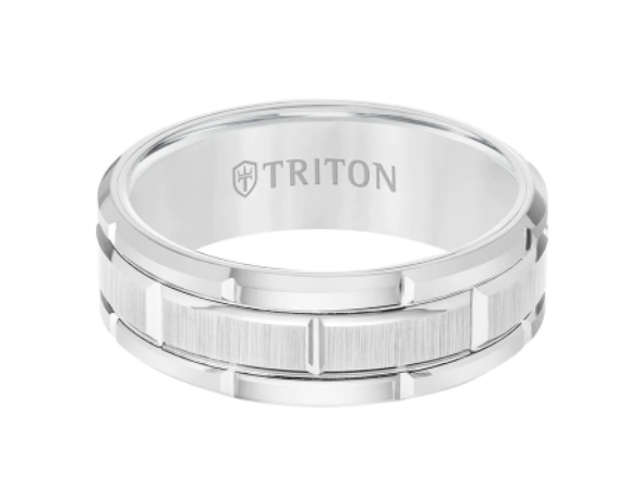 Triton 8MM Tungsten Carbide Ring - Brick Pattern Center and Flat Edge