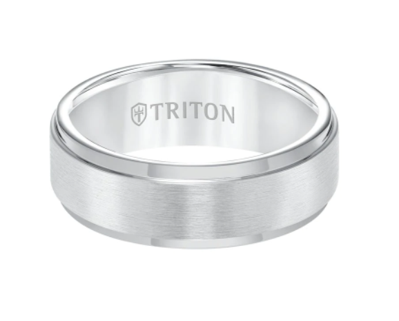Triton 8MM Tungsten Carbide Ring - Satin Center and Step Edge