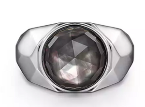 Gabriel & Co Wide 925 Sterling Silver Signet Ring with Black Mother of Pearl Stone MR52062SVJXB