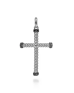 Gabriel & Co Sterling Silver Twisted Rope Cross Pendant with Black Spinel PCM6547SVJBS