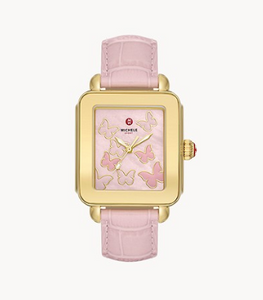 Michele Deco Sport Gold-Tone Pink Leather Watch MWW06K000058