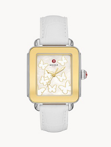 Michele Deco Sport Gold-Tone White Leather Watch MWW06K000059