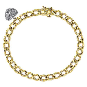 Gabriel & Co. - TB4223M45JJ - 14K Yellow-White Gold Chain Link Bracelet with Pav‚ Diamond Puff Heart Charm